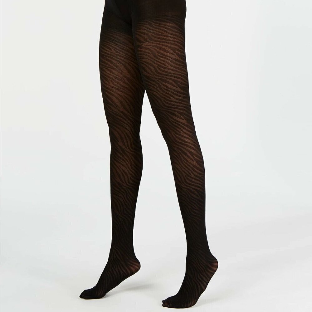 L374 INC Black Semi-Sheer Zebra Tights